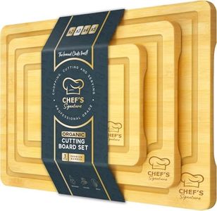 CHEF'S SIGNATURE Premium Organic Bamboo Cutting Boards for Kitchen Set of 3 - Durable, Eco-Friendly - Wood Cutting Board w/Juice Grooves & Easy Grip Handles - Perfect for Chopping, Slicing and Serving