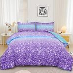 ZRNBAST Queen Size Comforter Set for Women Girls Gradient Blue Purple Bedding Set Tie Dye Lavender Aqua Glitter Galaxy Bed Set Soft Lightweight 3 Pcs