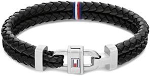 Tommy Hilfiger 2790361 Men's Carabiner Leather Bracelet, Black, One Size