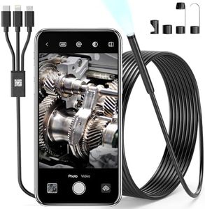 NEGAHU 1080P Endoscope Camera with Light，Industrial Snake Camera with 6 LED Light，IP67 Waterproof Borescope Comepatible for Android，iPhone，ipad