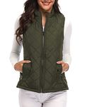 Argstar Women's Quilted Puffer Vest, Stand Collar Lightweight Zip Padded Sleeveless Outerwear Gilet Army Green