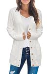 Arach&Cloz White Cardigans Sweaters Open Front Fall Clothes 2023 Long V Neck Knit Cozy Coat with Pockets (Off White,M)