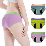 INNERSY Period Knickers for Teenage Girls Leakproof Menstrual Pants Cotton Underwear 8-16 Years 3 Pack (8-10 Years, Green/Purple/Yellow)