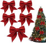 Yueshop Christmas Bows Large Bows Decoration, 5PCS 4.7in*5.9in Xmas Tree Bow Glitter, Sequin Bowknot Ties, Suitable for Christmas Party, Wedding, Home Ornament Decoration(Red)