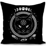 Gothic Witchy Cushion Cover Black Cat Witch Gifts for Women Grunge Room Decor Girls Home Witchcraft Throw Pillow Case Double-sided Design Decorations for Livingroom Bed Room Sofa 18"x18"(45x45cm)