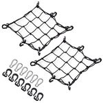 Navaris Small Motorcycle Cargo Nets (Set of 2) - 40cm x 40cm Bungee Net for Motorcycles - Elastic Netting with Plastic Hooks and Carabiner Clips