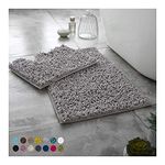 Lions Luxury 2 Piece Loop Bath Mats for Bathroom - Non Slip Chenille Bath Mat Set Rugs, Extra Soft with Water Absorbent Pedestal Bathmat Shower Toilet Mat, Silver