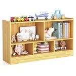 KOTEK Kids Bookshelf, 5 Cubby Toy Storage Organizer, Wooden 3-Tier Bookcase Storage Cabinet, Open Display Book Shelf for Daycare, Nursery, School Classroom, Playroom & Living Room (Burlywood, 5 Cubes)