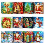 AZURAOKEY 8/12PCS Christmas Diamond Art Kit Drill Card Greeting Card Diamond Drawing Holiday Card Crystal Rhinestone Embroidery Arts Cards Kits Shaped Drill Greeting Thank You Card