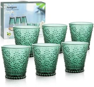 Jeoyan Vasos de Agua con Relieve Floral 260ml - Juego de 6 Tazas de Agua de Vidrio Verde - Vaso de Vidrio para Jugo, Leche, Café, Agua y Cóctel