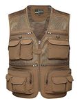 Sukany Men's Mesh Fishing Vest Utility Multi-Pocket Outdoor Work Shooting Safari Travel Photography Vest Khaki M