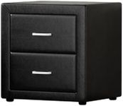 Artiss Bedside Table with 2 Drawers Black Faux Leather Upholstered Drawer Bed End Side Tables Storage Cabinet Nightstand, Bedroom Living Room Home Furniture Organiser, Narrow Space Unit