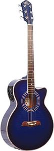 Oscar Schmidt 6 String OG10CE Cutaway Acoustic-Electric Guitar Trans, Right, Flame Transparent Blue (OG10CEFTBL-A)