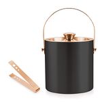 Finality Double Walled Stainless Steel Black with Copper Ice Bucket with Lid and Ice Tong [1.75 Liter] - Keeps Ice Cold for 6 Hours - Perfect Bar Tool for Home Bar Accessories, Mini Bars, and Wine Lovers - Entertain in Style with the Premium Double Walled Insulated Ice Bucket in Black with Copper Coating - The Ultimate Bar Tool for Keeping Your Drinks Perfectly Chilled