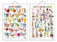 GO WOO Combo of 2 Alphabet and Action Words Educational Posters for Preschool Kids Classroom Study | Learning- Charts for Kids Learning (20"X30" Inches)