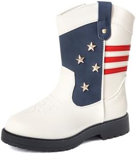 Cowboy/Cowgirl Boots for Boys/Girls Toddler Western Wide Calf Square Toe Kids Boots with Side Zipper,White 11