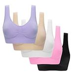 Plus Size Bras for Women, 5 Pack Seamless Comfortable Sports Bras, Workout Wirefree Bra, White, 3X-Large