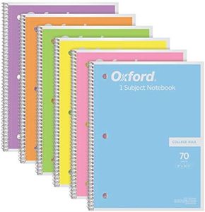 Oxford Spiral Notebook, 1 Subject, College Ruled Paper, 8 x 10-1/2 Inch, Pastel Pink, Orange, Yellow, Green, Blue and Purple, 70 Sheets (63756), Set of 6