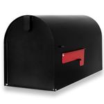 Ilyapa Black Modern Mailbox Post Mount - Mailboxes for Outside - Heavy Duty Metal Mail Box with Black Door- Powder Coated Steel - All Weather Resistant