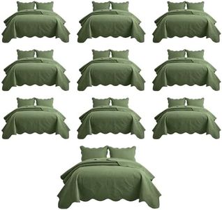 MOONLIGHT20015 10 Pack Queen Quilt Bedding Set (90" x 96") - Bulk Wholesale for Hotels, Guest Bedroom & Airbnbs - Lightweight Microfiber Reversible Floral Embossed Quilts Bedspreads (Olive Green)