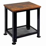 2-Tier End Table, Industrial Side Table Nightstand with Durable Metal Frame, Coffee Table with Mesh Shelves for Living Room, Coffee Bar, Rustic Brown and Black (Black)