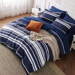 Bedsure Bed in a Bag Queen 7 Pieces - Navy & White Striped Comforter Set Queen All Season Bed Set, Bed Set Queen Size with 1 Comforter, 1 Flat Sheet, 1 Fitted Sheet, 2 Pillowcases & 2 Shams