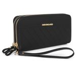 Jiusely Women Purses, Ladies Wallet,Double Zipper Coin Purse, Bilayer Large Capacity Long wallet, with Multiple Card Slots & Wristlet,Black.