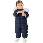 Baby Snowsuit Winter Romper Hooded Jacket Coat Down Skisuit Warm Thick Boys Girls Jumpsuit Outfits Overall Suits for Toddler Kids 2.5-3T Navy Blue