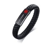 PJ JEWELLERY BLOOD THINNER Braided Genuine Leather Medical ID Wristband Mens Medical Alert Leather Bracelet with Stainless Steel Magnetic Clasp