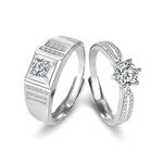 Beydodo His and Her Promise Rings Set Customizable, 925 Sterling Silver Rings Set Adjustable Solitaire Ring with Cubic Zirconia