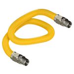 Gas Connector 48 inch Yellow Coated Stainless Steel, 5/8” OD Flexible Gas Hose Connector for Gas Range, Furnace, Stove with 1/2” MIP x 1/2" MIP Stainless Steel Fittings, 48” Gas Appliance Supply Line