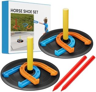 NQV Rubber Horseshoe Outside Indoor Game, Horse Shoes Game Kit for Kid Aged 3+, Horse Shoes Set on Lawn Beach Backyard. 4 Rubber Horseshoes+2 Outdoor Stakes+2 Indoor Stakes+2 Holder+2 Plastic Mats