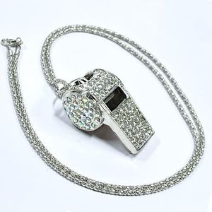 Little Syohe Silver Bling Whistle, Metal Crystal Rhinestone Whistle, Shining Whistle with Chain for Decoration, Stylish Whistle for Coaches, Referees,Teacher, Cheerleading (Silver)