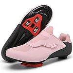 Unisex Cycling Shoes Compatible with Peloton Shoes Indoor Road Bike Riding Shoes for Men and Women Pre-Installed with Delta Cleats Clip Outdoor Pedal, Pink, 9.5 Women/7 Men