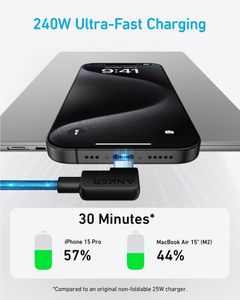 Anker 240W USB C to USB C Right Angle Cable, 2-Pack 6ft – Braided Fast Charging Cord for MacBook, iPhone, iPad, Samsung