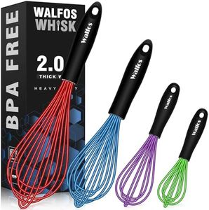 Walfos Silicone Whisk, Heat Resistant Kitchen Whisks for Cooking Set of 4-Non Scatch Rubber Coated for Non-stick Cookware, Balloon Egg Wisk Perfect for Frothing, Blending, Beating