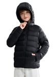 maoo garden Girls Boys Winter Puffer Jacket Big Kids Faux-Down Lightweight Packable Water-Resistant Coat Black 10 Years