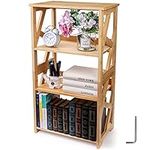 Hedume Bookcase, 3-Tier Open Shelf Bookcase, Small Bamboo Bookshelf, Bamboo Natural Shelving, Book Organizer Storage Open Shelf Rack, Display Shelves for Bedroom, Living Room, Office, Bathroom