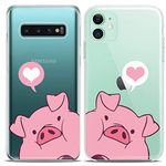 Cavka Matching Couple Cases Compatible with Apple iPhone 11 Pink Coon Pigs Kawaii Silicone Pair Cover Clear Best Friend BFF Gift Girly Teen Cute Mate Sisters