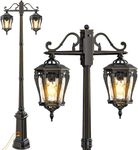 VDKK Outdoor Lamp Post Light with GFCI Outlet,Double-Head Pole Light Fixture with Dusk to Dawn Sensor,Aluminum Exterior Black Street Lighting,Waterproof Led Lantern for Garden,Patio,Pathway Déco