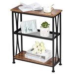 GIOPACO Narrow End Table,20" Long Side Table with 3 Tier Storage Shelves, Small Hallway Table，Industrial Rustic Accent Skiny Slim Couch Beside Table for Small Spaces,Rustic Brown