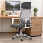 DROGO Lumina Pro Ergonomic Premium Leatherette Office Chair for Work at Home, Computer Chair with Fixed Armrest, Adjustable Seat, Metal Base, Breathable Mesh, Leather Headrest & Lumbar Support (Grey)