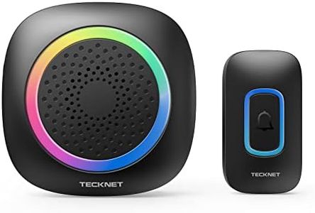 TECKNET Sonnette sans Fil à Piles, Étanche IP66 Portée 400M RVB Batterie Amovible Sonnette sans Fil Exterieur, 60 Mélodies et 5 Niveaux, pour Maison, Hôtel, Bureaux, Urgence etc
