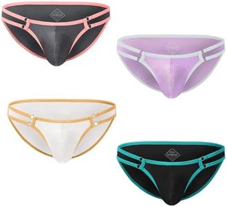 ZAIGGUT Men's Pouch Underwear Ice Silk Sexy Bikini Briefs 4 Pack L