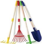 Play22 Kids Garden Tool Set Toy 4-Piece - Shovel, Rake, Hoe, Leaf Rake, Wooden Gardening Tools for Kids Best Outdoor Toys Gift for Boys and Girls