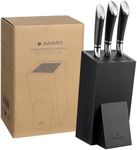 Navaris Knife Block, Black - Universal Knife Storage Solution - Bamboo Kitchen Knives Holder with Bristles - Tilted Storage for Easy Access - Removable Insert for Easy Cleaning