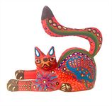 Mexican Alebrije Cat Wood Carving Handcrafted Sculpture (Orange)