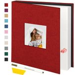 Artmag Large Photo Album Self Adhesive Scrapbook Album for 3x5 4x6 5x7 8x10 Pictures,40 Pages Linen Cover with Display Window DIY Photo Book Album with A Metallic Pen and Scraper (Red)