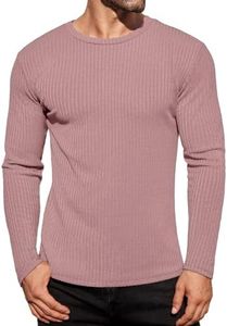Ekouaer Men's Thermal Underwear Shirts Long Sleeves Base Layer Stretchy Ribbed Pullover Sweater Dirty Pink XL