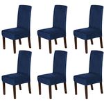 H.VERSAILTEX Velvet Dining Chair Covers Stretch Chair Covers for Dining Room Set of 6 Parson Chair Slipcovers Chair Protectors Covers Dining, Soft Thick Solid Velvet Fabric Washable, Navy